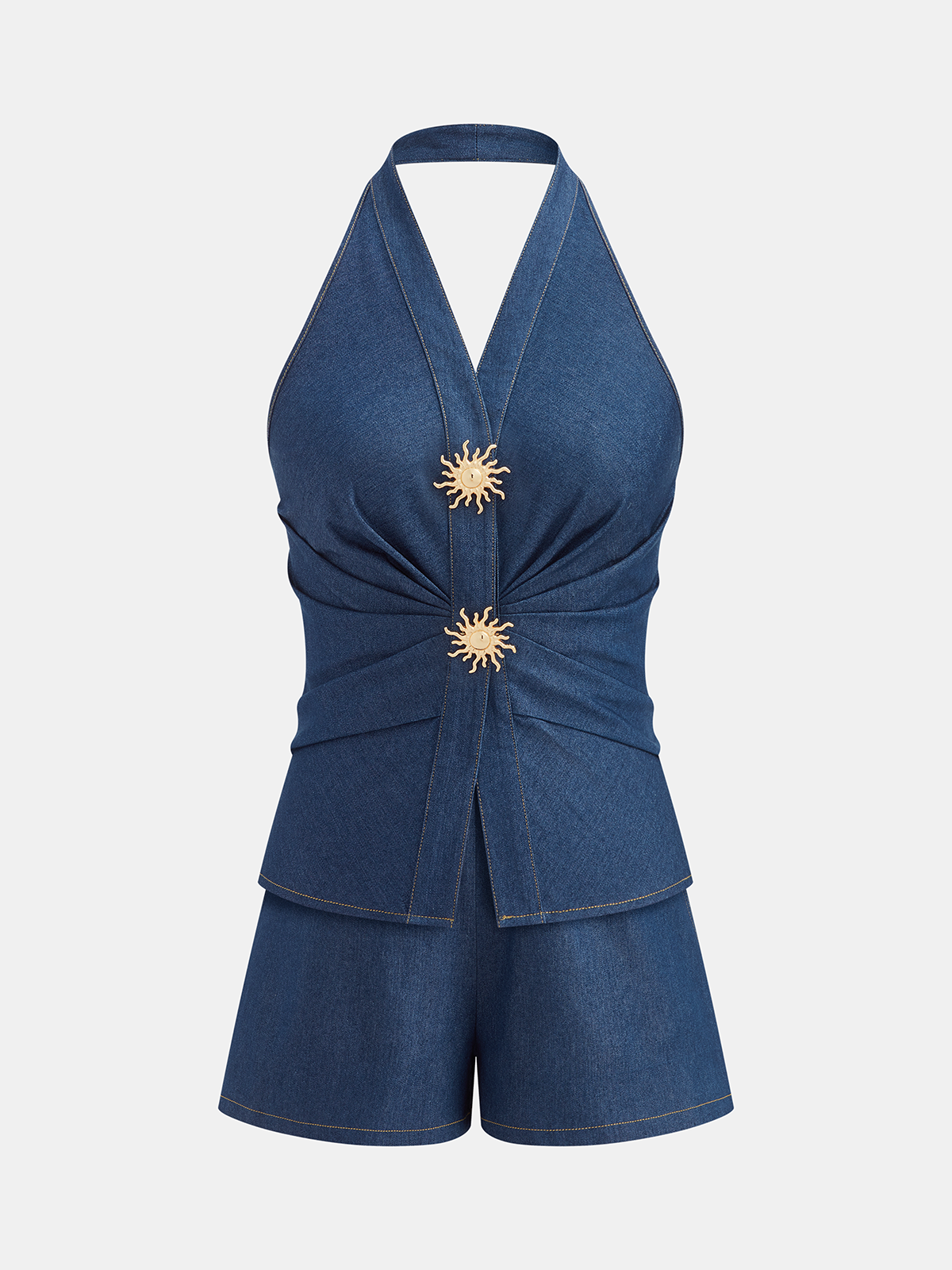 Cotton Blend Halter Vest & Shorts Set for Summer Casual Wear