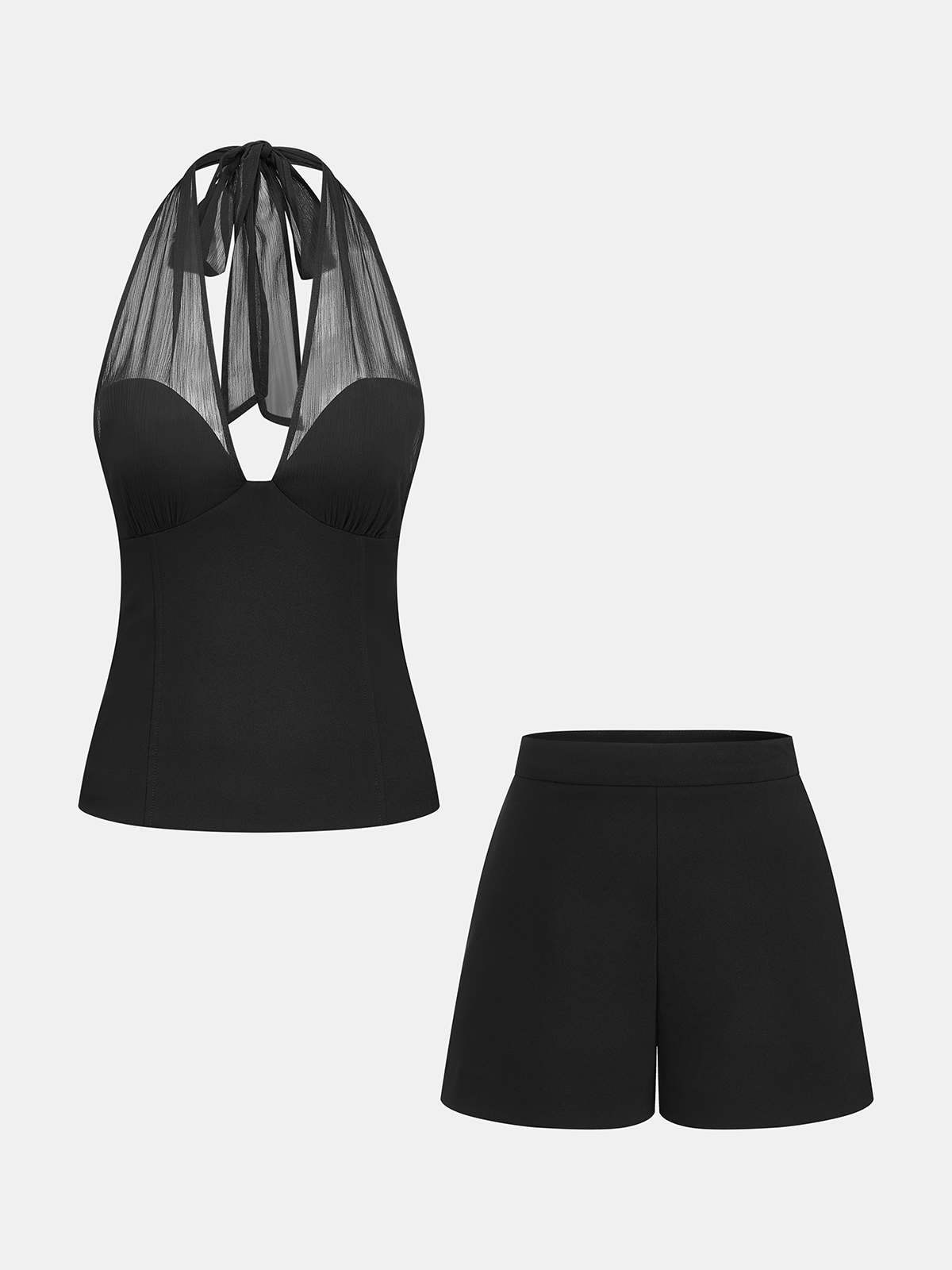 Sheer Halter Neck Top & Shorts Set for Women Summer Outfit