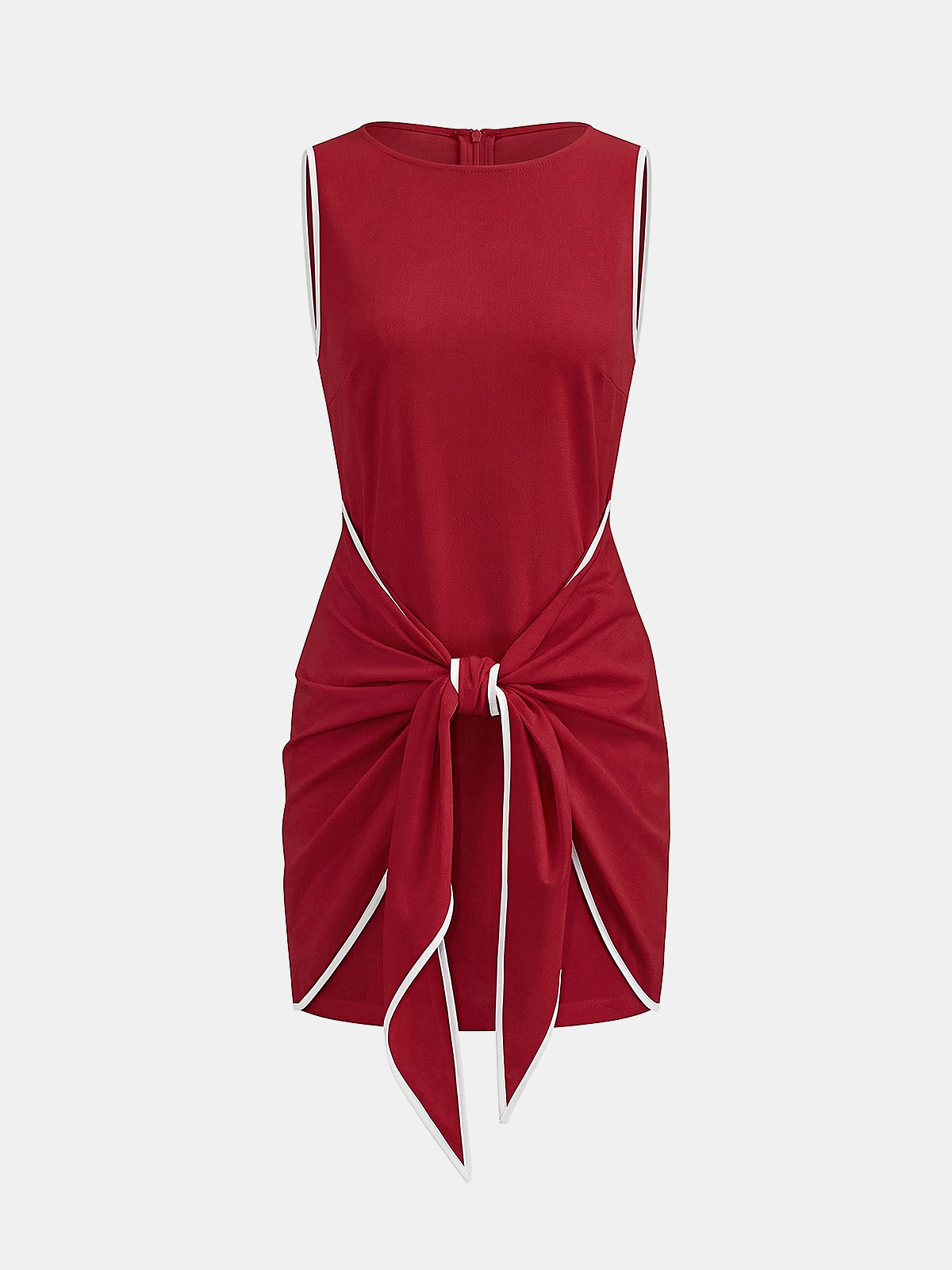 "Sleeveless Cotton-Linen Knot-Waist Mini Dress for Women Casual Summer Style"