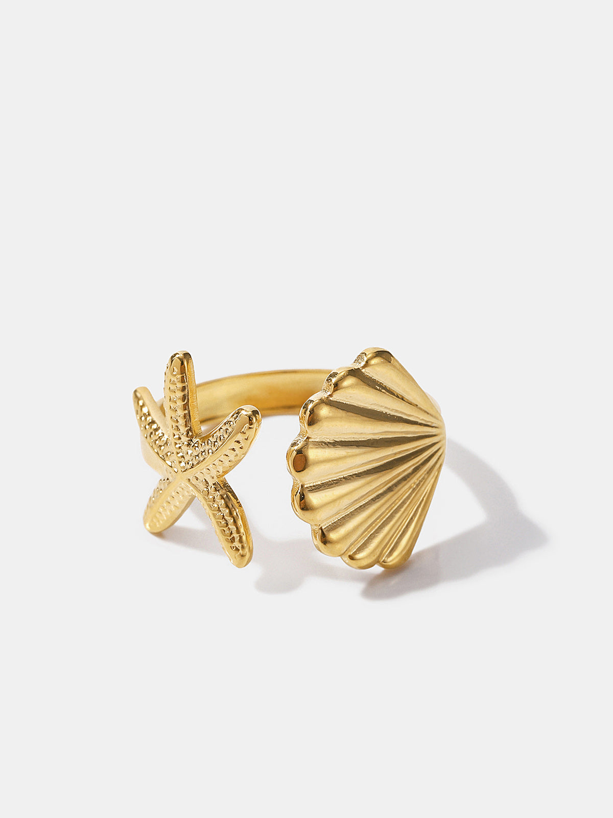 Starfish Shell Open Cuff Ring Adjustable Beach Jewelry