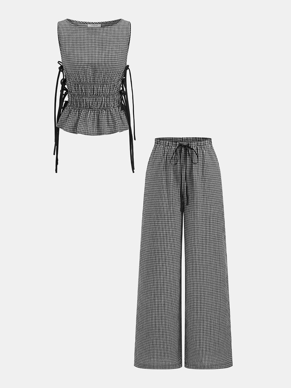 Gingham Lace-Up Sleeveless Top & Pants Set for Women Summer Outfit
