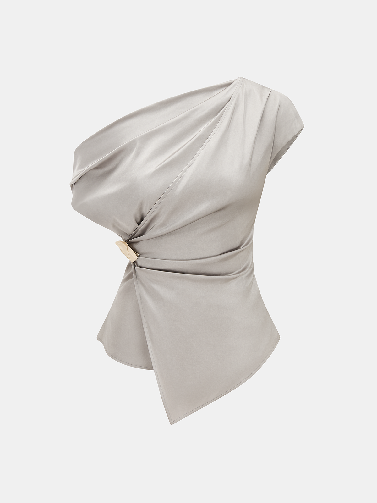 Elegant Satin One-Shoulder Top & Drawstring Pants Evening Set