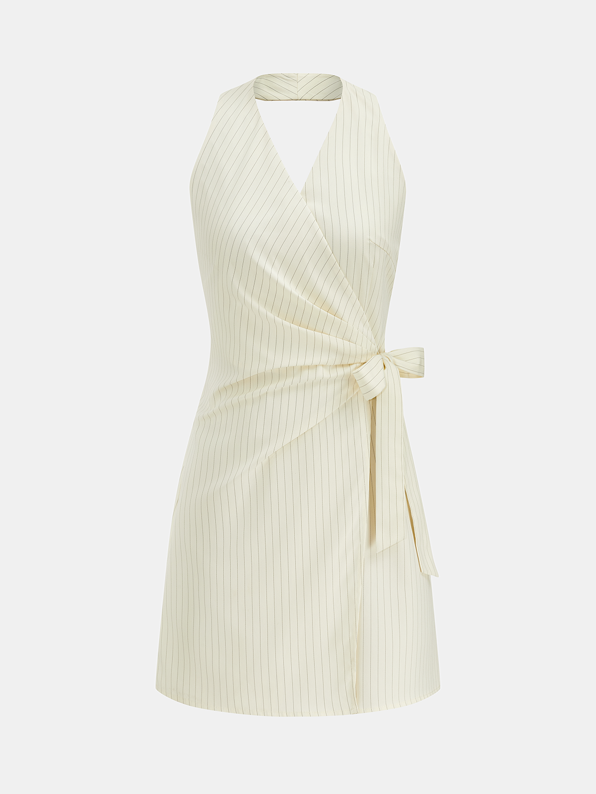 Striped Halter Wrap Tie Mini Dress with Adjustable Neck Closure