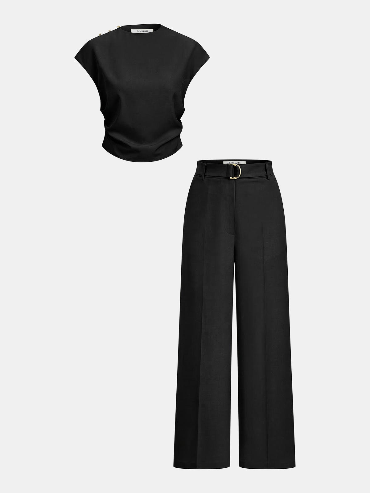 Sleeveless Ruched Top & Wide-Leg Pants Set for Women Chic Comfort