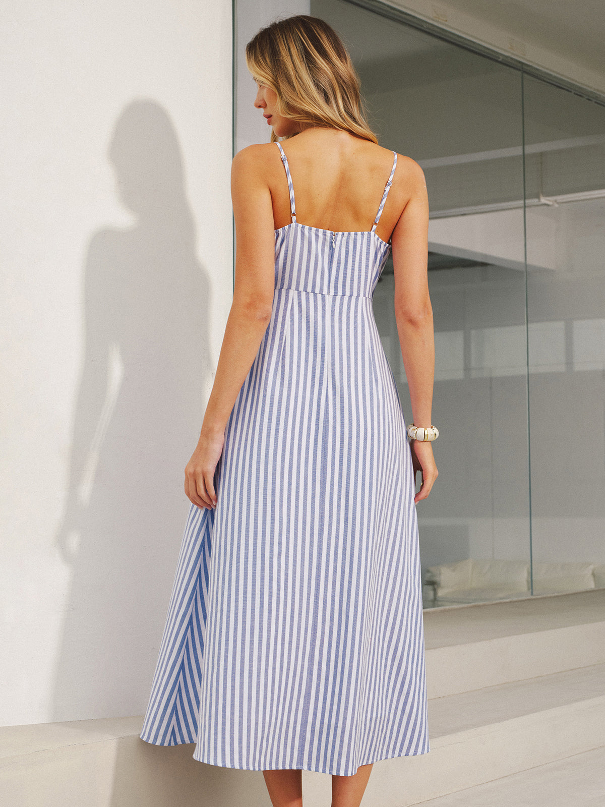 Lace Trim Striped Cami Maxi Dress for Women Summer Casual