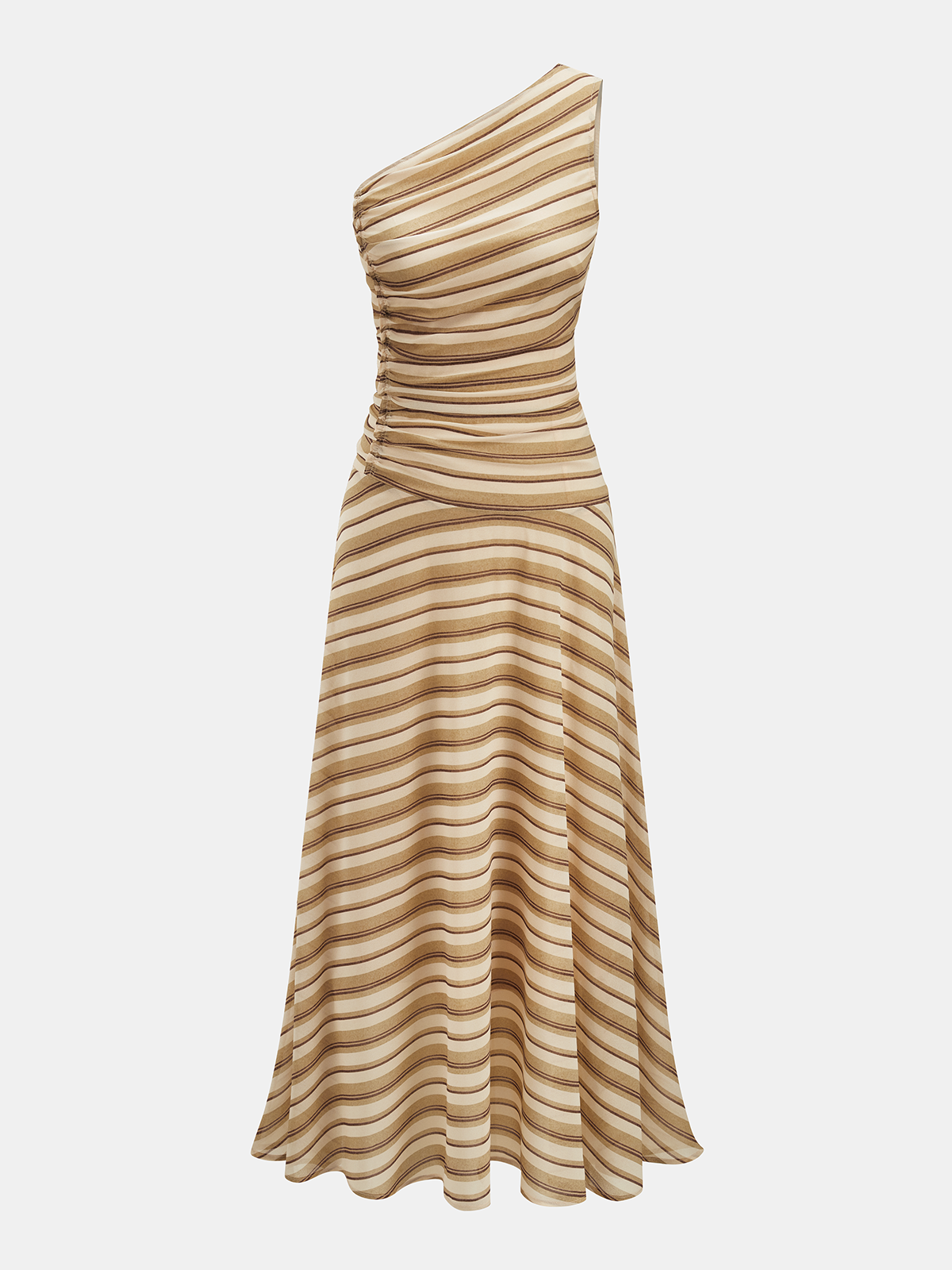 One Shoulder Ruched Striped Maxi Dress for Women Elegant Summer
