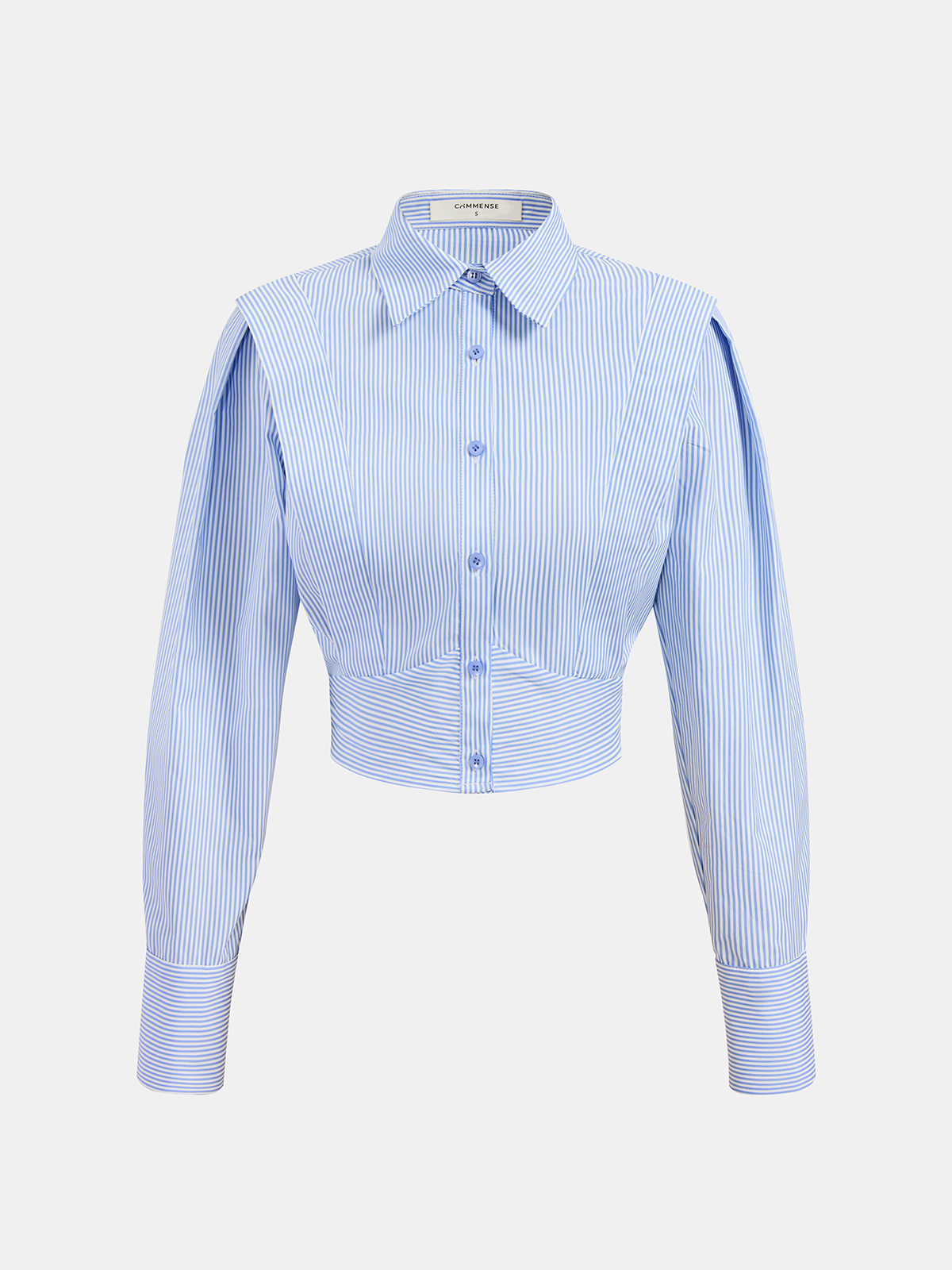 Striped Cinched Waist Cropped Shirt with Button Detail