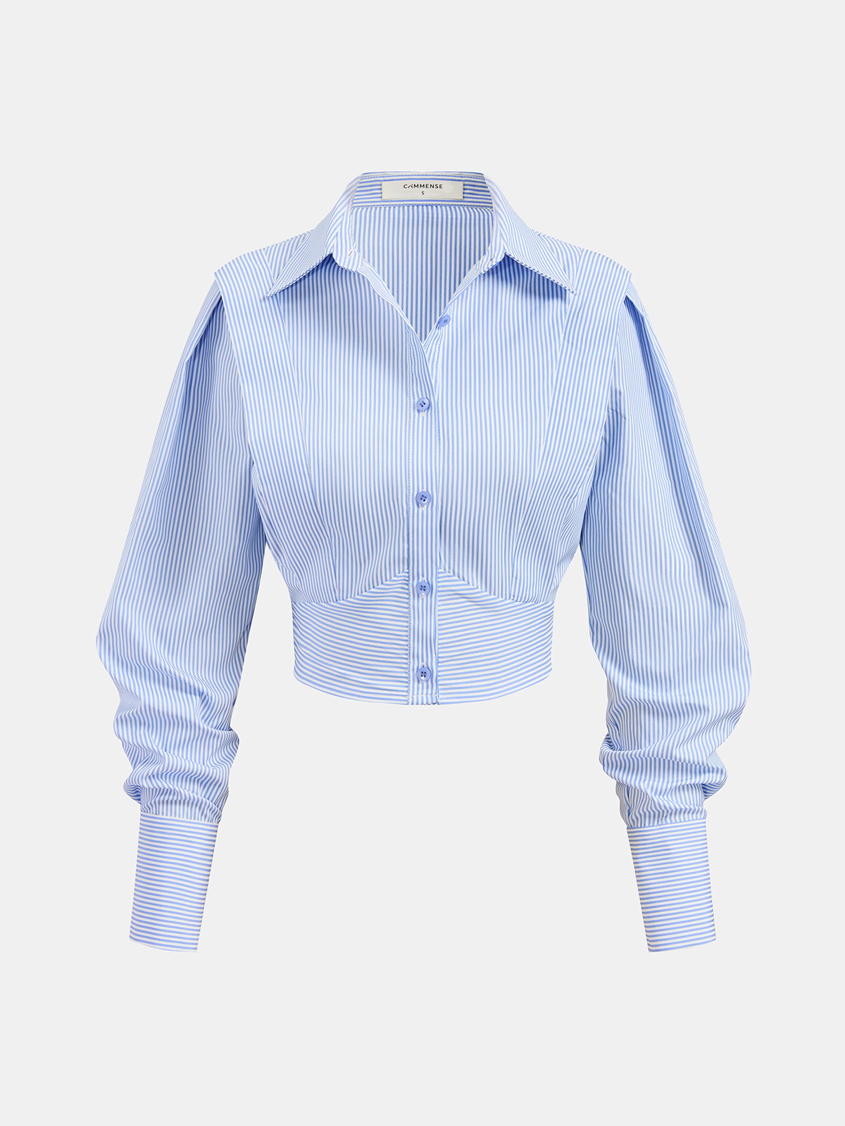Striped Cinched Waist Cropped Shirt with Button Detail