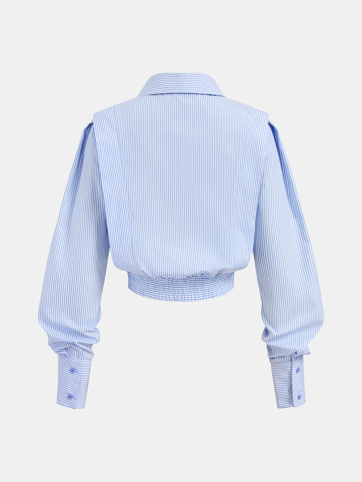 Striped Cinched Waist Cropped Shirt with Button Detail
