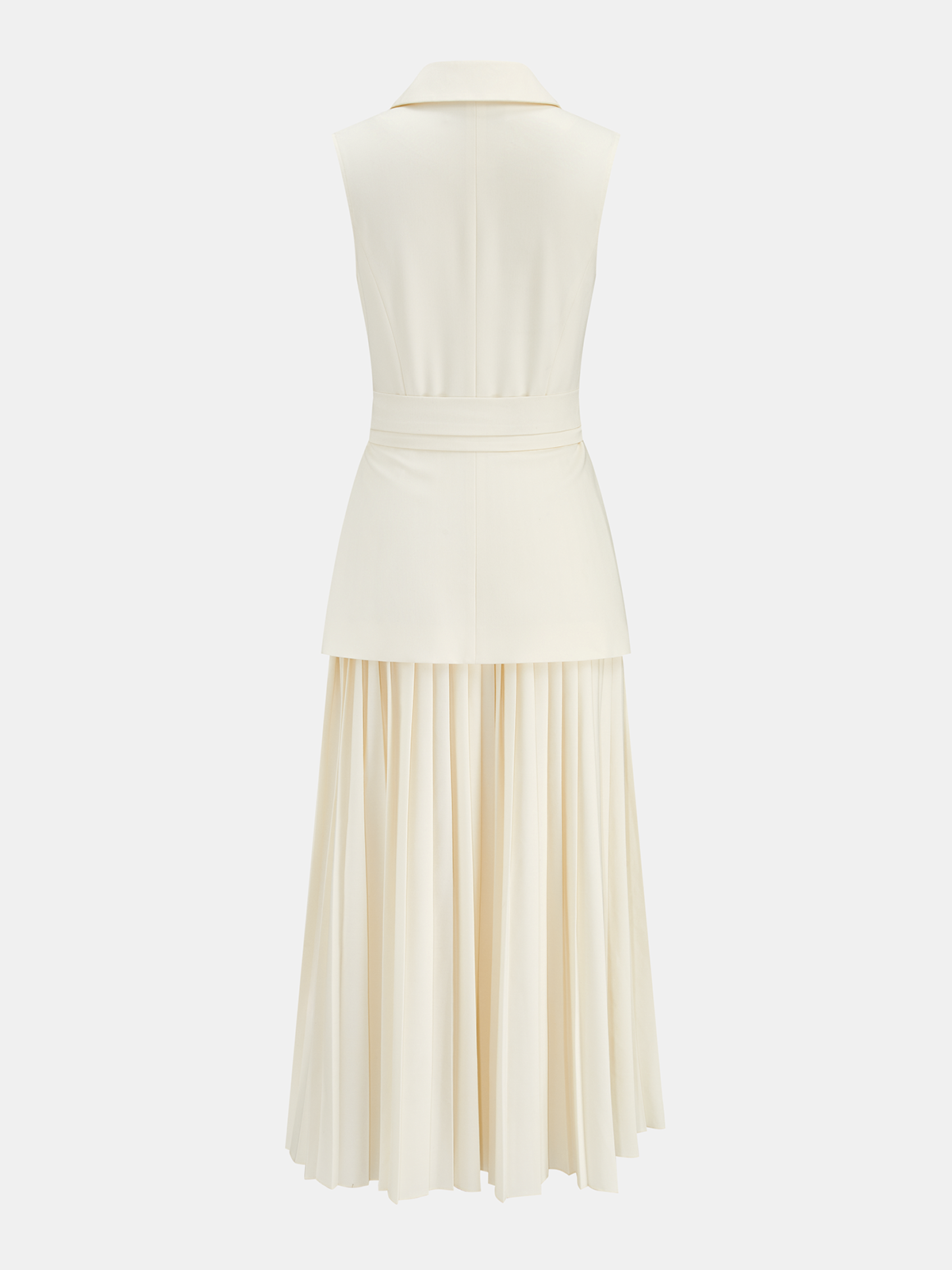 Sleeveless Belted Pleated Blazer Dress for Women, Elegant Workwear