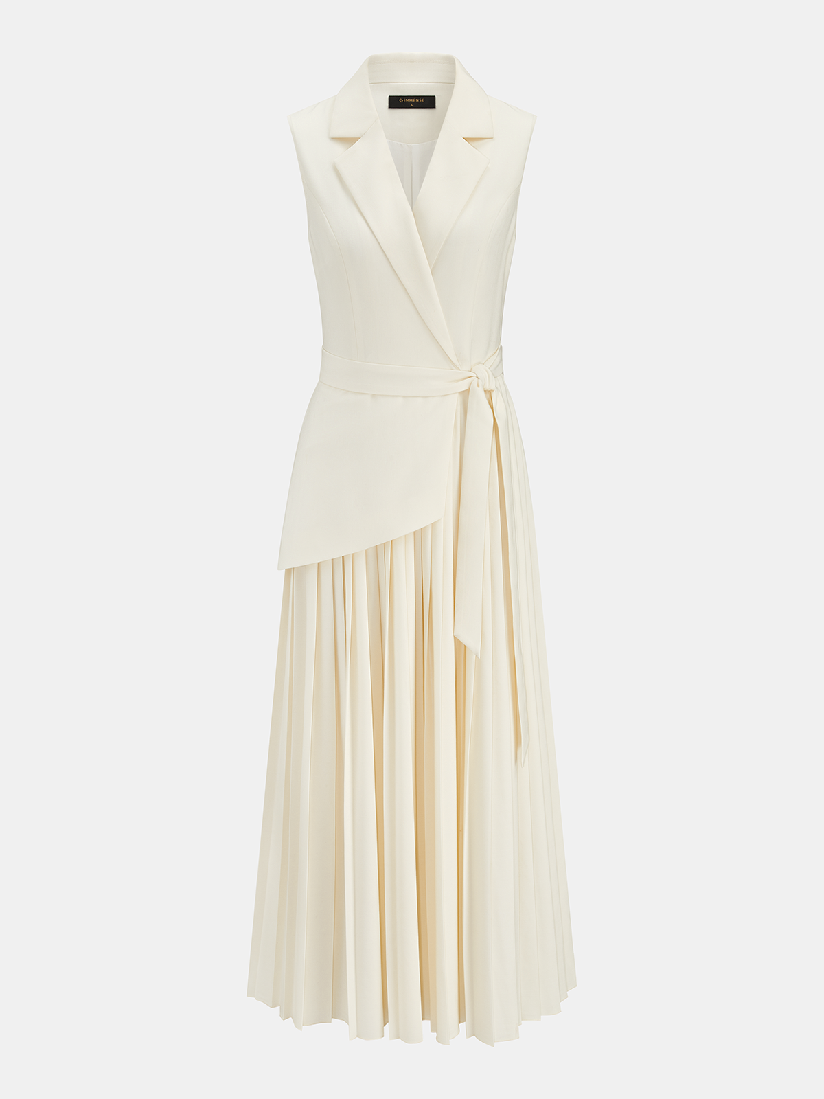 Sleeveless Belted Pleated Blazer Dress for Women, Elegant Workwear