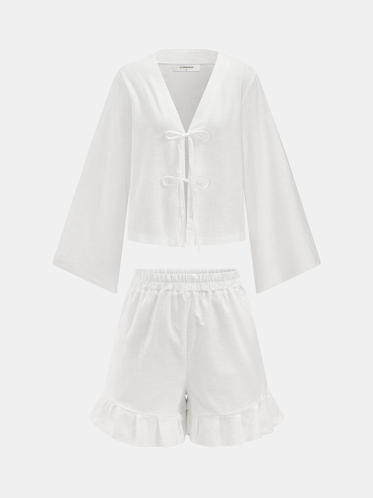 Cotton Tie-Front Blouse & Ruffled Shorts Set for Women Summer Casual