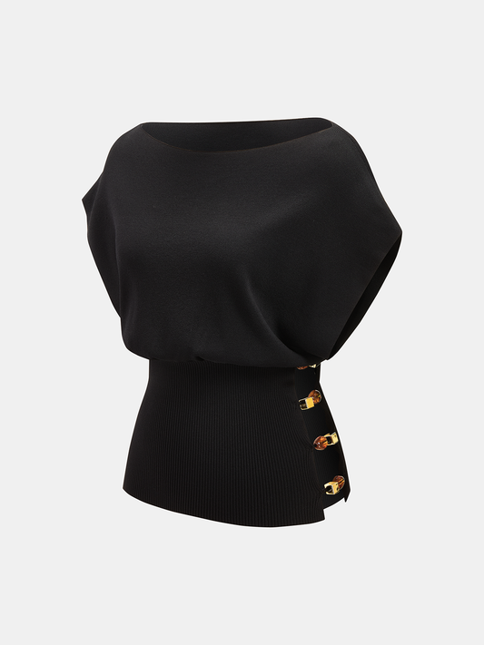 Amber Detail Cinched Waist Knit Top Comfortable Stylish Casual Fit
