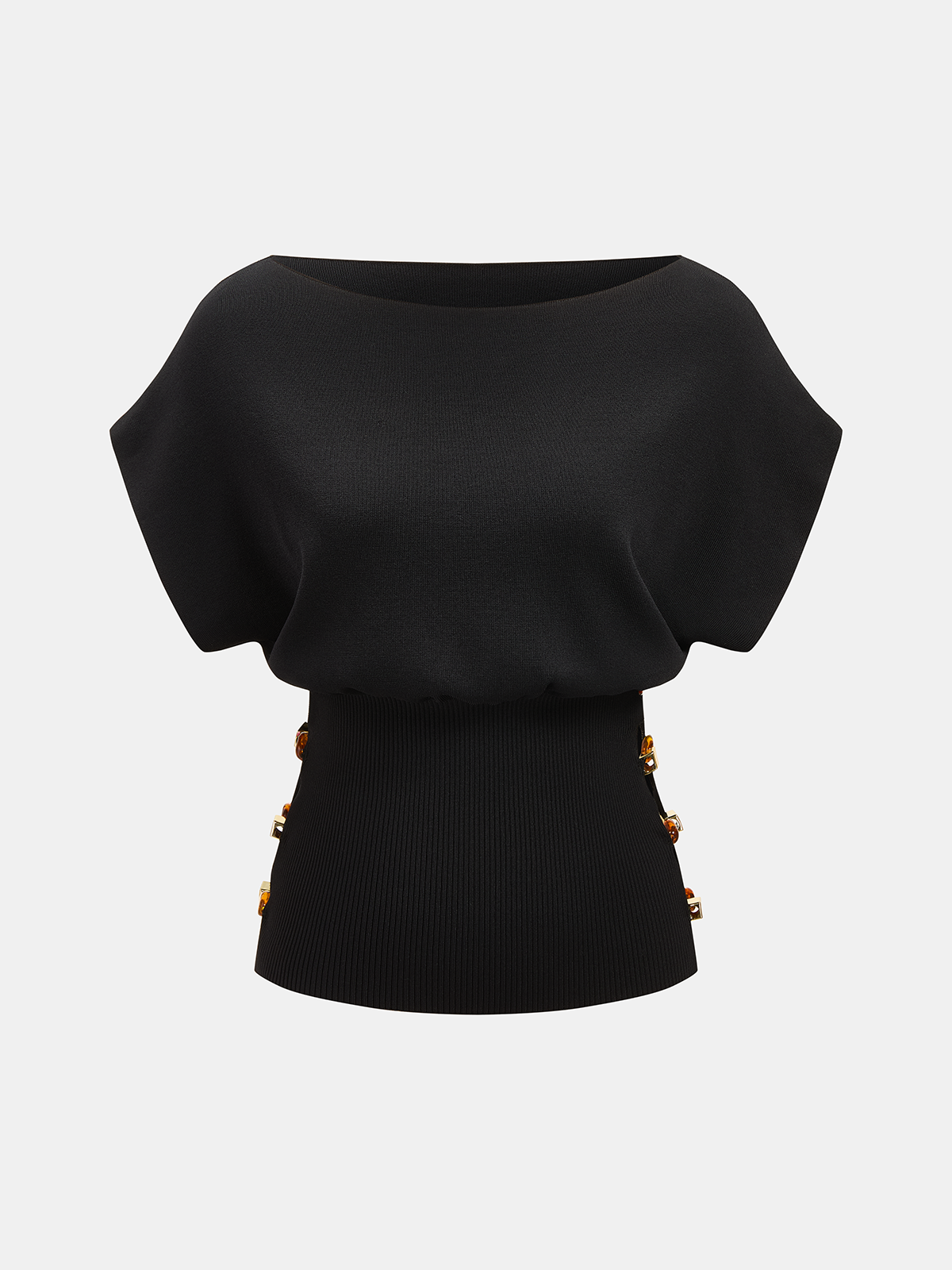 Amber Detail Cinched Waist Knit Top Comfortable Stylish Casual Fit