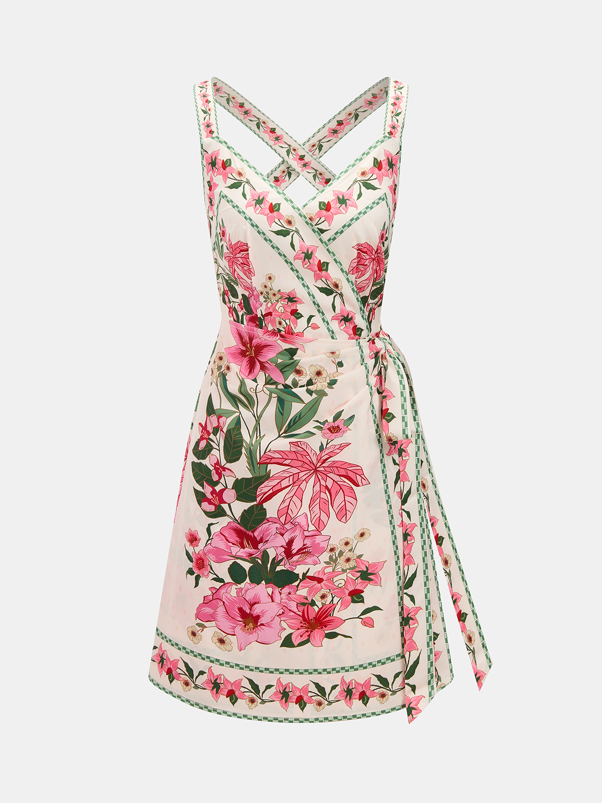 Floral Print Wrap Mini Dress in Luxurious Textured Fabric for Summer