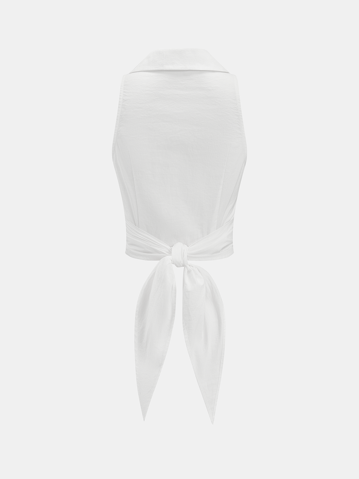 Collared Sleeveless Knotted Cropped Blouse - Trendy Women's Summer Fashion Top