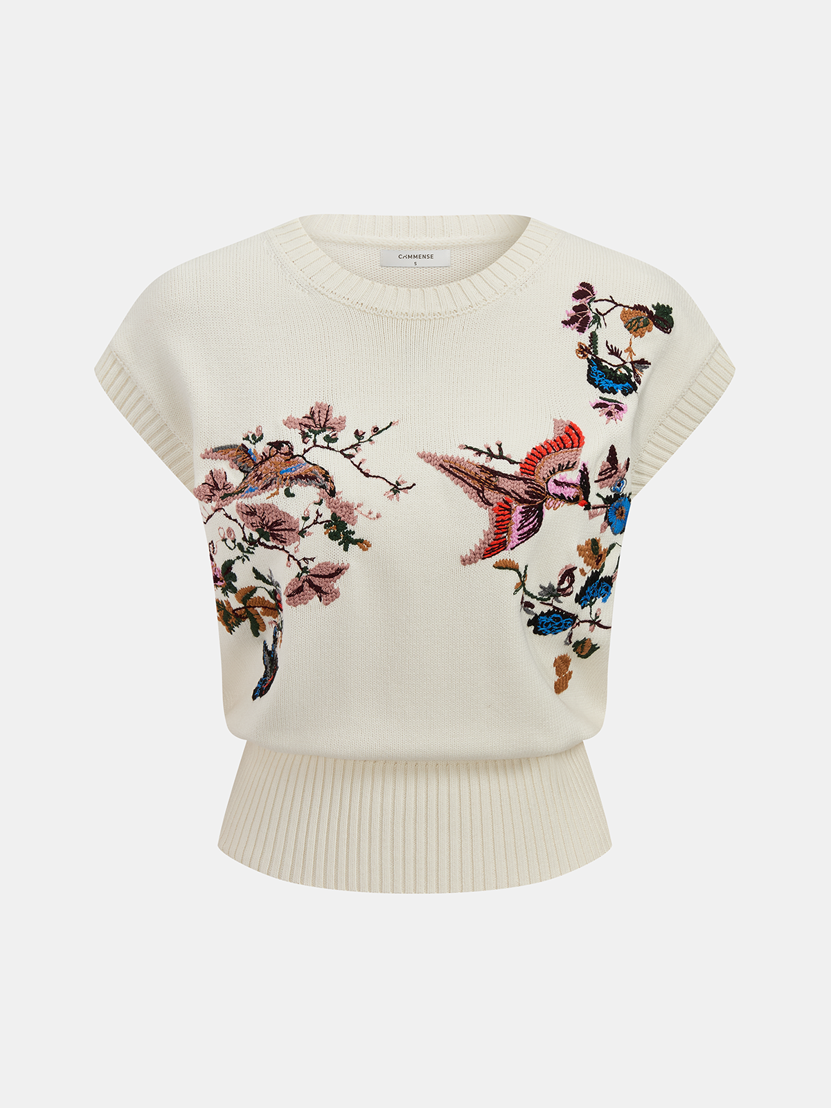 Embroidered Floral Bird Knit Vest for Women Casual Wear
