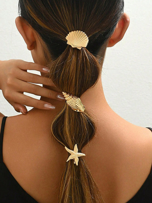 3pcs Shell Conch Starfish Hair Clips, Beach Wedding Bridal Accessories