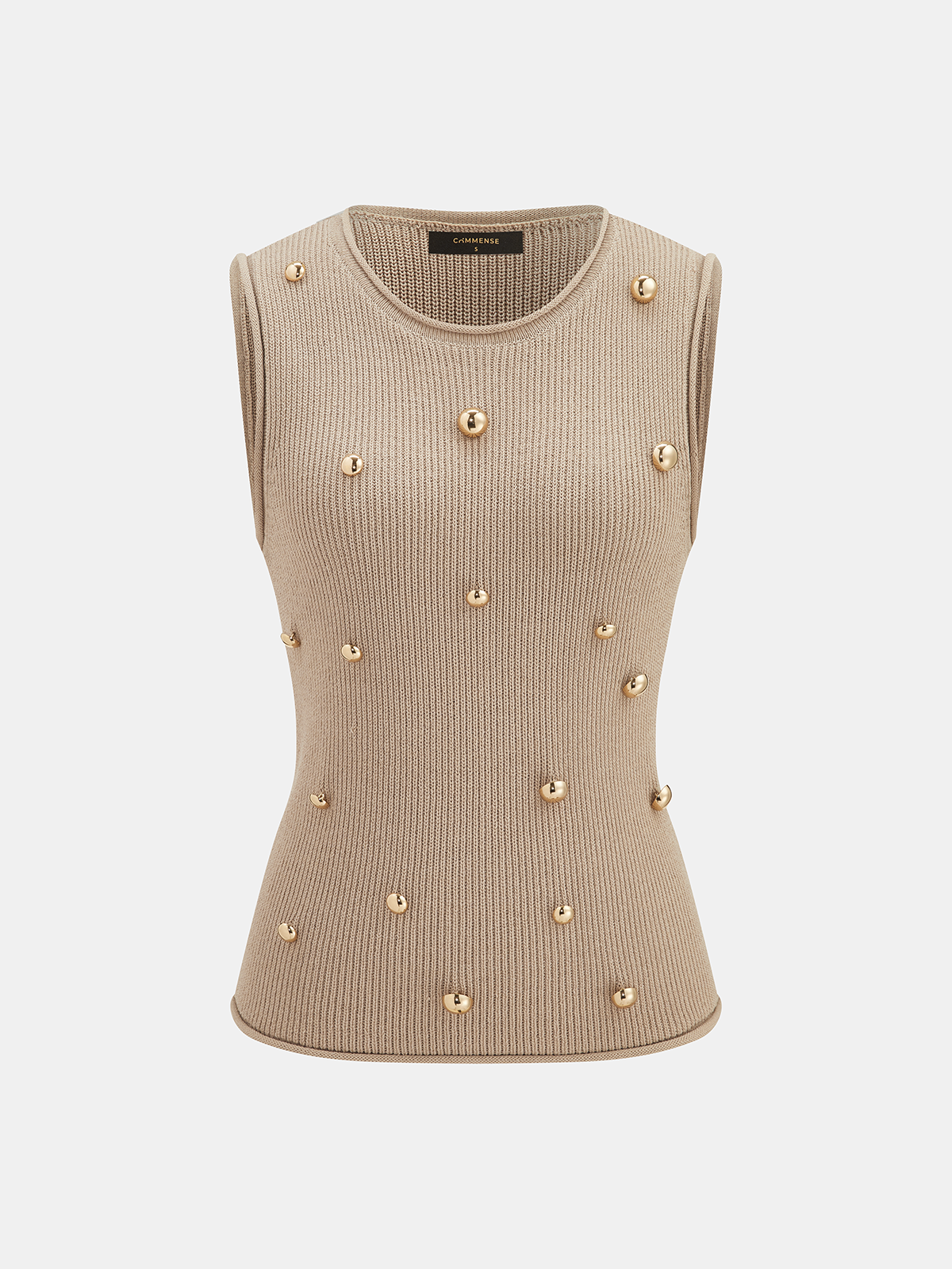 Metal Stud Embellished Knit Vest with Sleeveless Design for Women