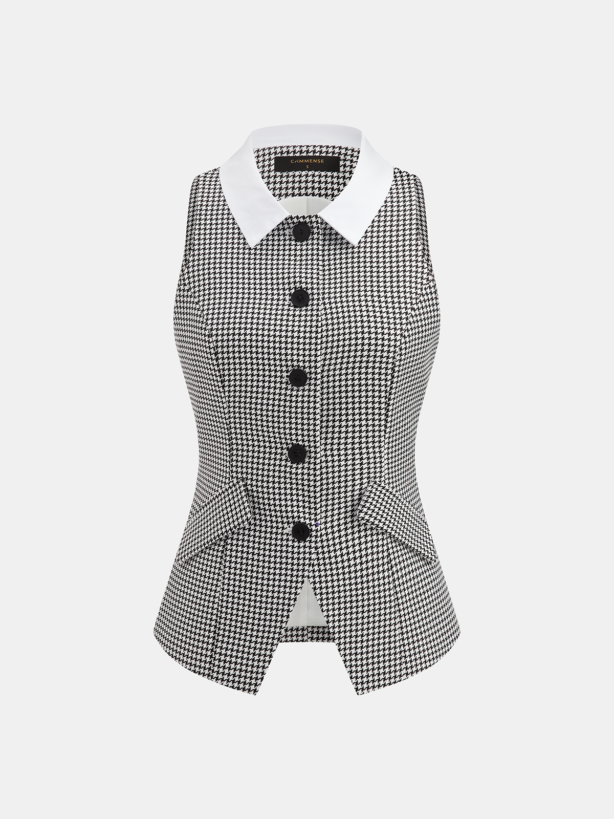 Houndstooth Collared Button Down Vest Classic Wool Blend