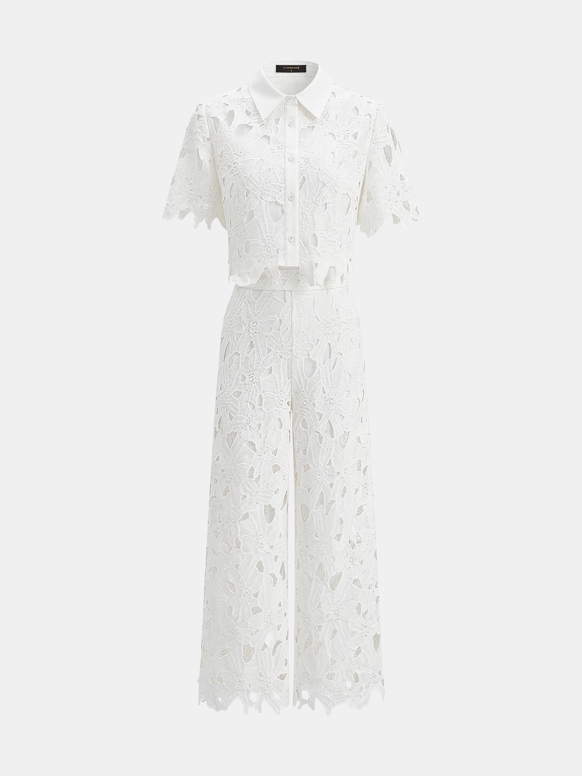 Cutout Lace Short Sleeve Top & Elegant Pants Set for Women