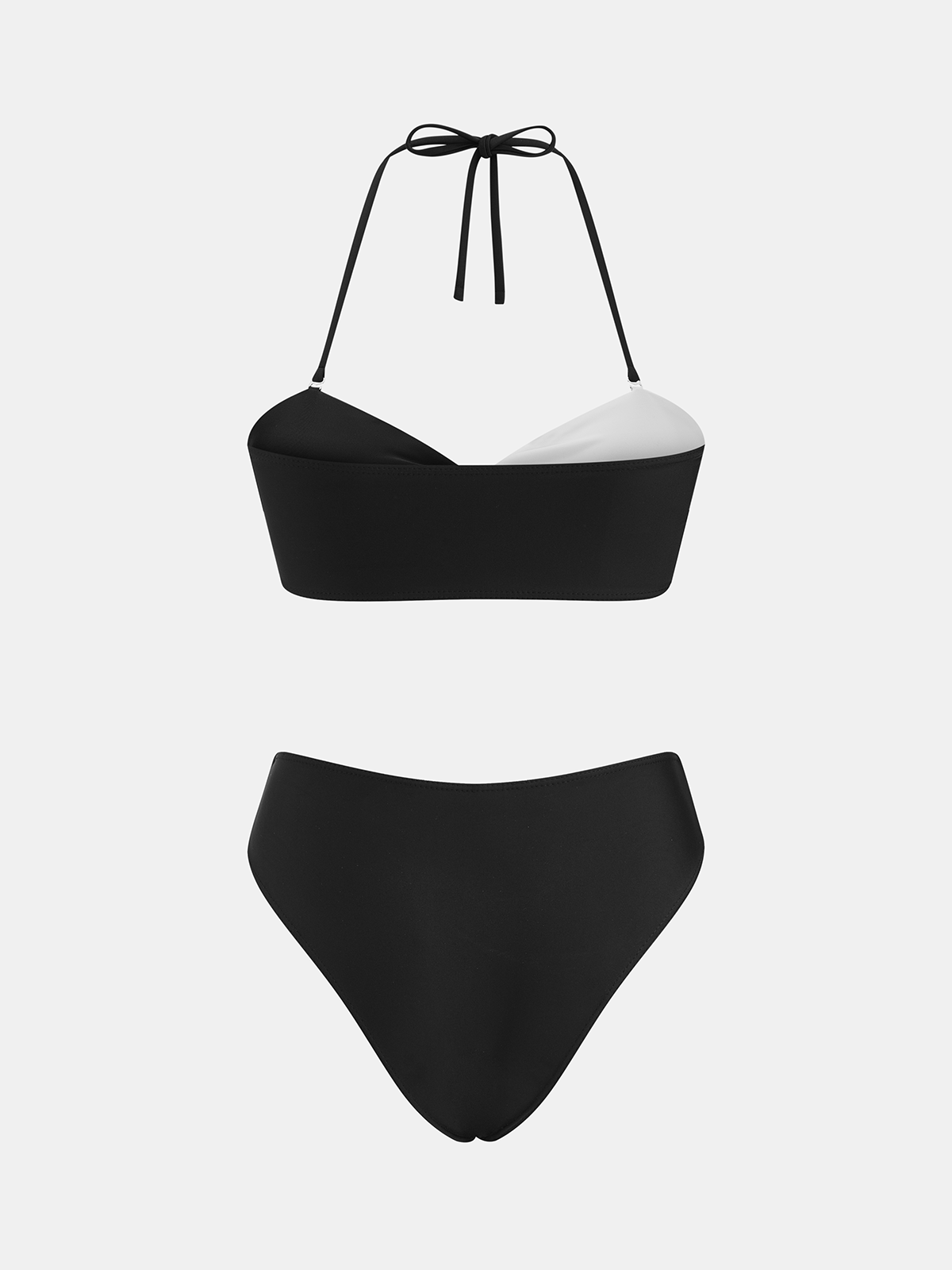 Two-Tone Twist Front Halter Bikini Set with Adjustable Ties and Support