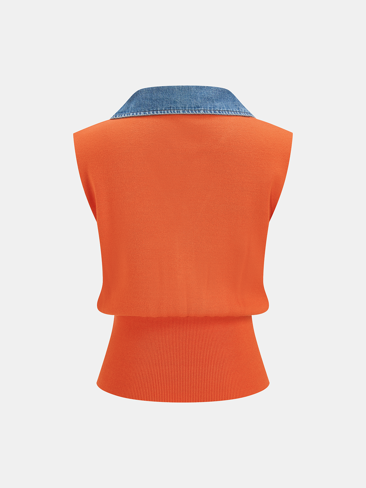 Denim Collar Metal Button Sleeveless Knit Vest, Casual Layering Fashion Piece