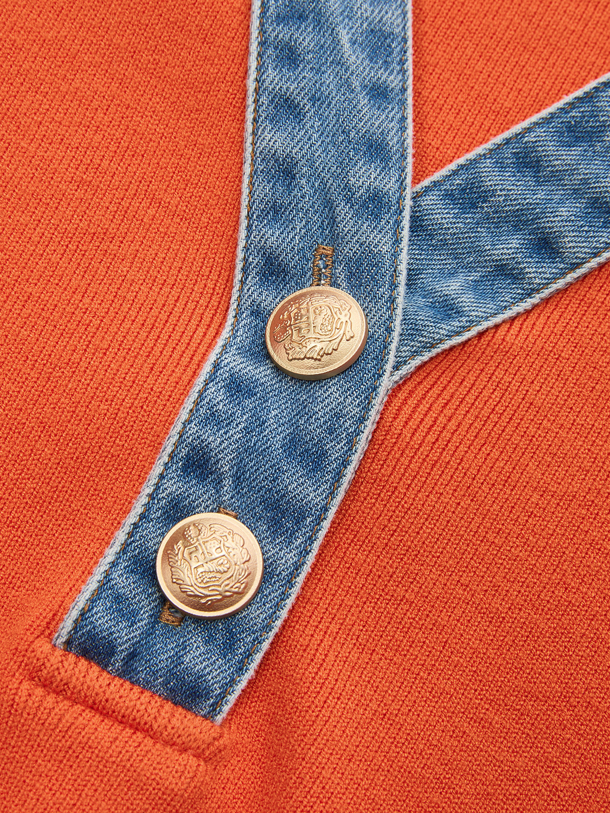 Denim Collar Metal Button Sleeveless Knit Vest, Casual Layering Fashion Piece