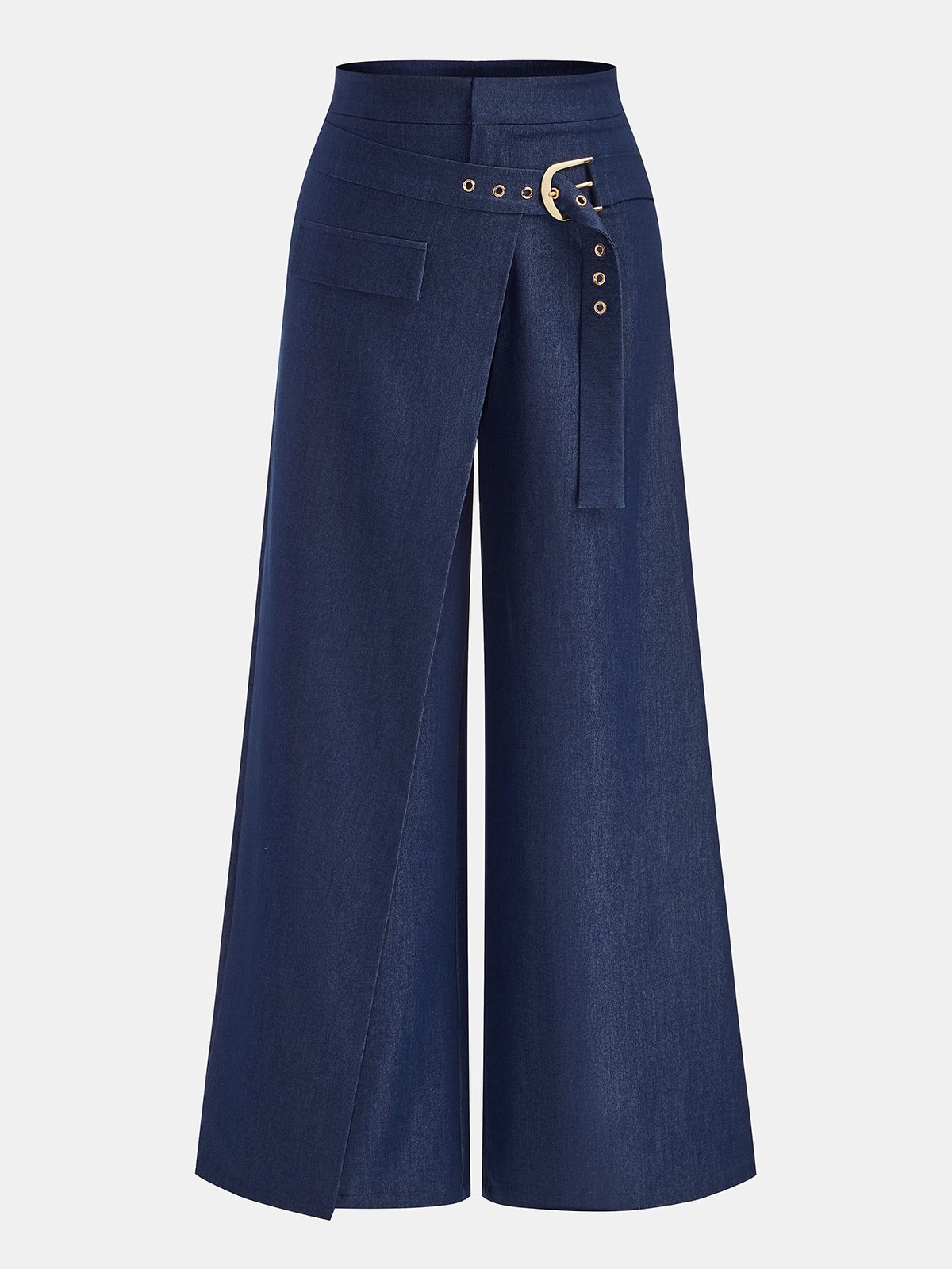 Buckle-Waist Overlap Wide Leg Pants Comfortable High Waist Fit