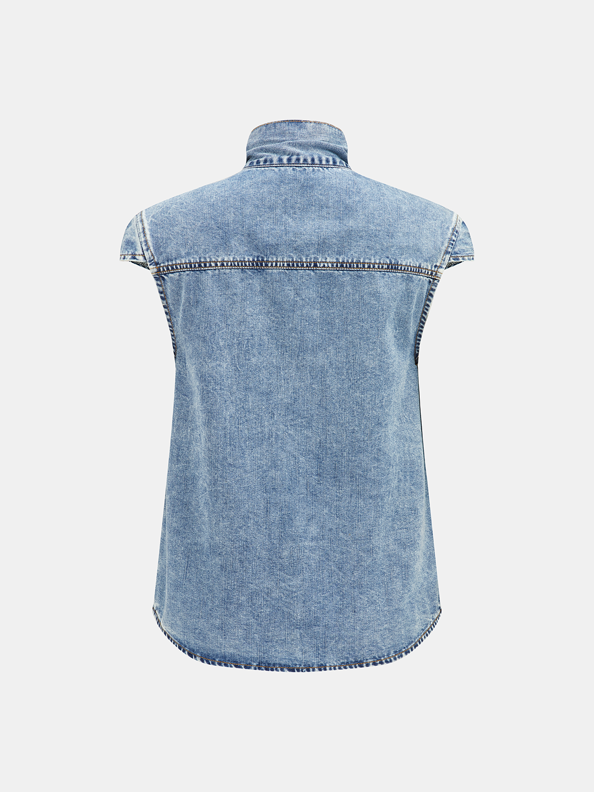 Tie Neck Sleeveless Denim Shirt for Women Casual Summer Style