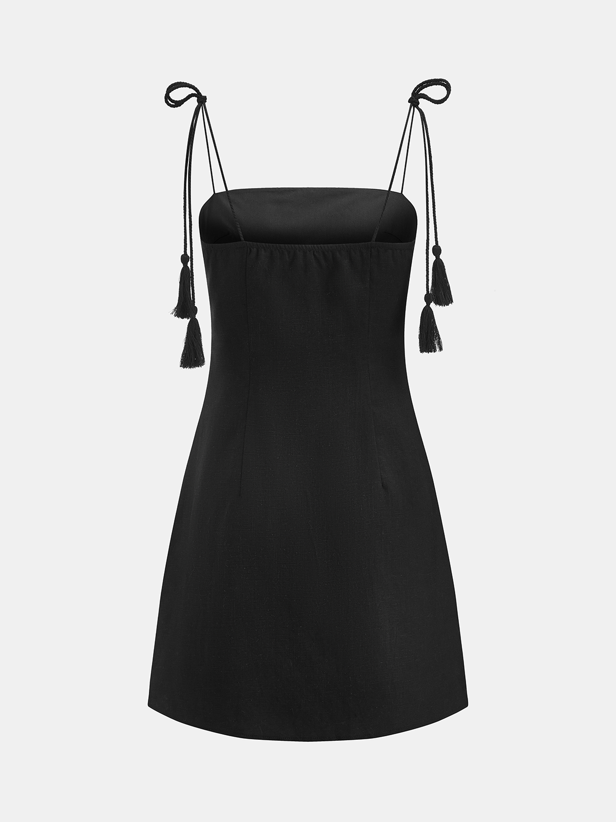 Tassel Tie Embroidered Linen Blend Mini Dress with Floral Detail