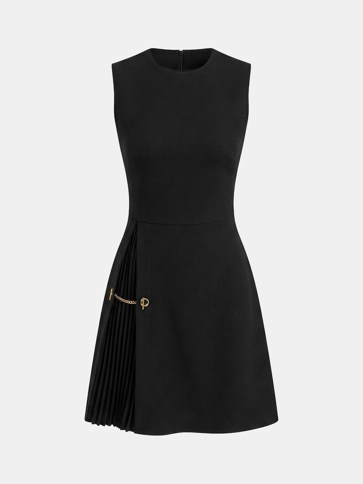 Chain Detail Pleated Sleeveless Mini Dress with Adjustable Straps for Women