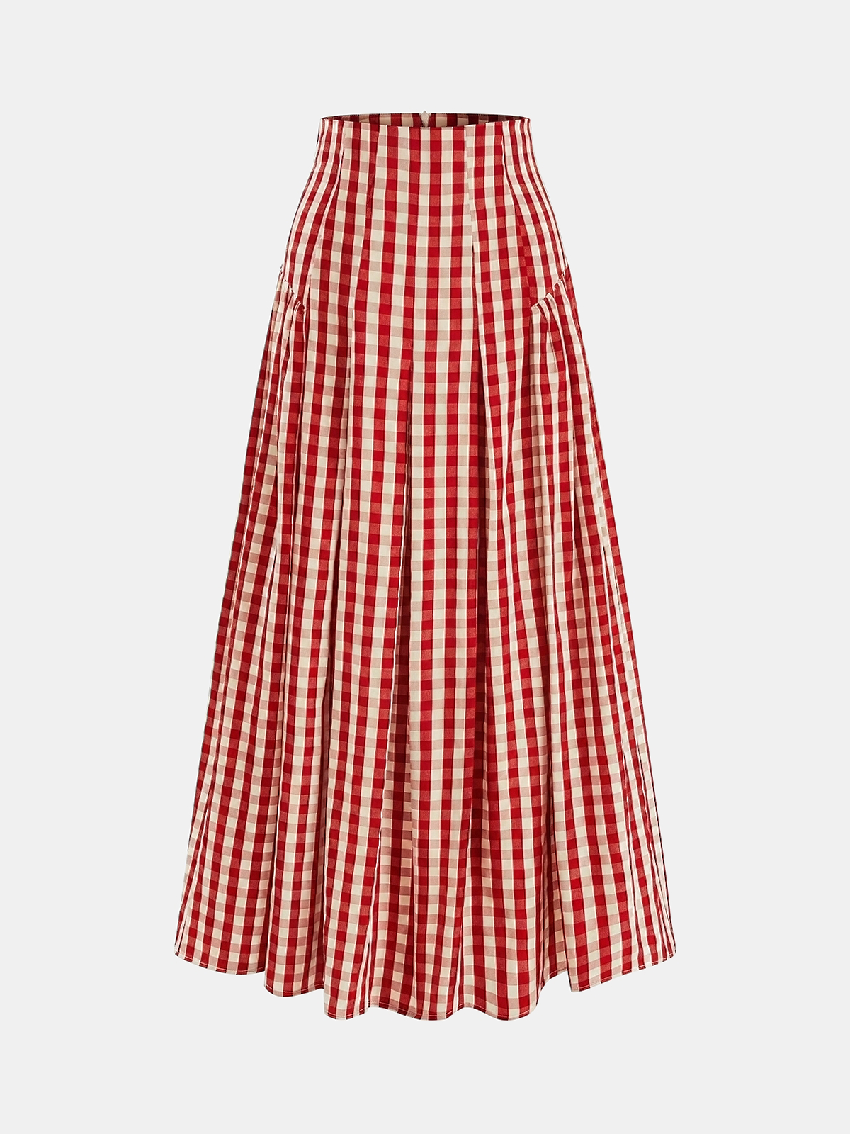 Gingham High-Waisted Pleated Midi Skirt for Women Casual Summer Style