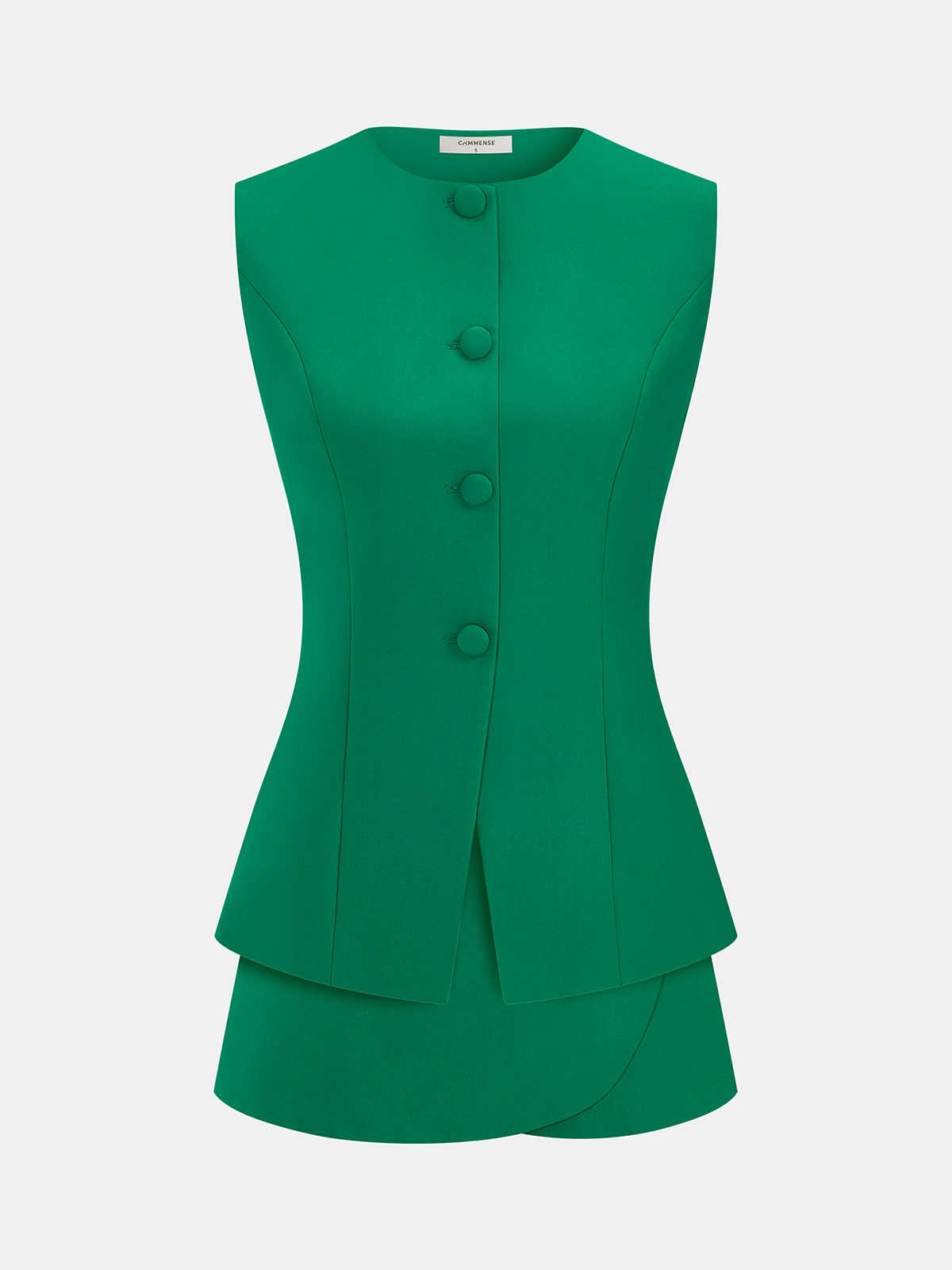 Button Front Tailored Vest & Skort Set with Adjustable Waistband