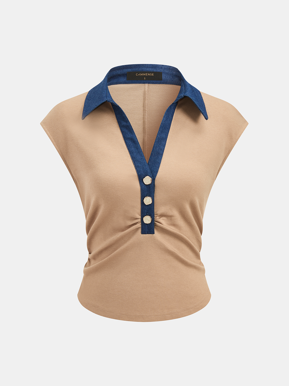 Denim Panel Sleeveless Knit Top & Pants Set for Women Comfort Fit