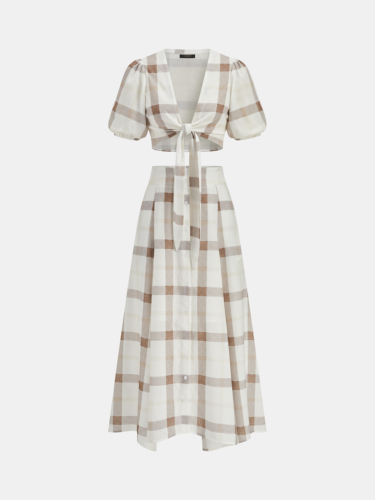 Plaid Tie-Front Crop Top & Maxi Skirt Set for Women Summer Casual