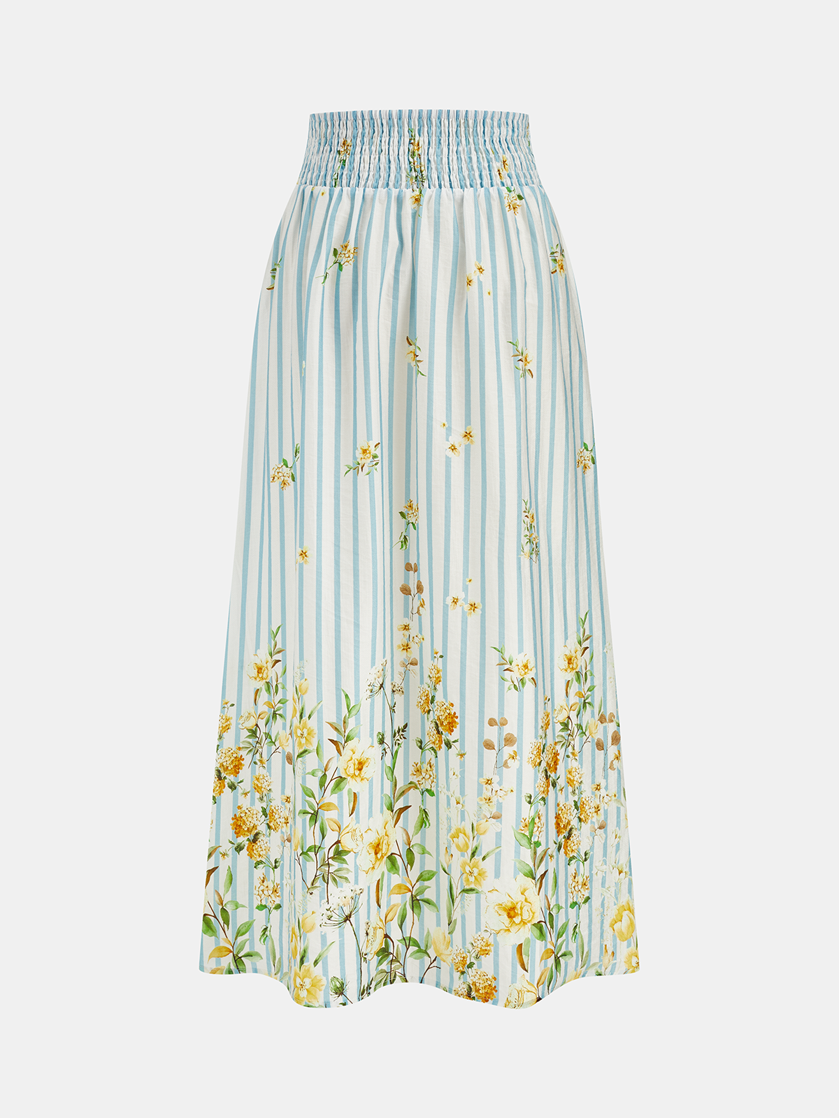 Floral Print Striped Smocked Top & Skirt Set for Women Spring Collection