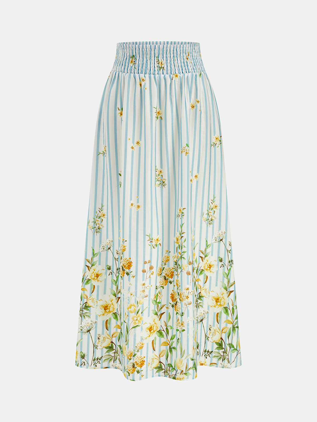 Floral Print Striped Smocked Top & Skirt Set for Women Spring Collection