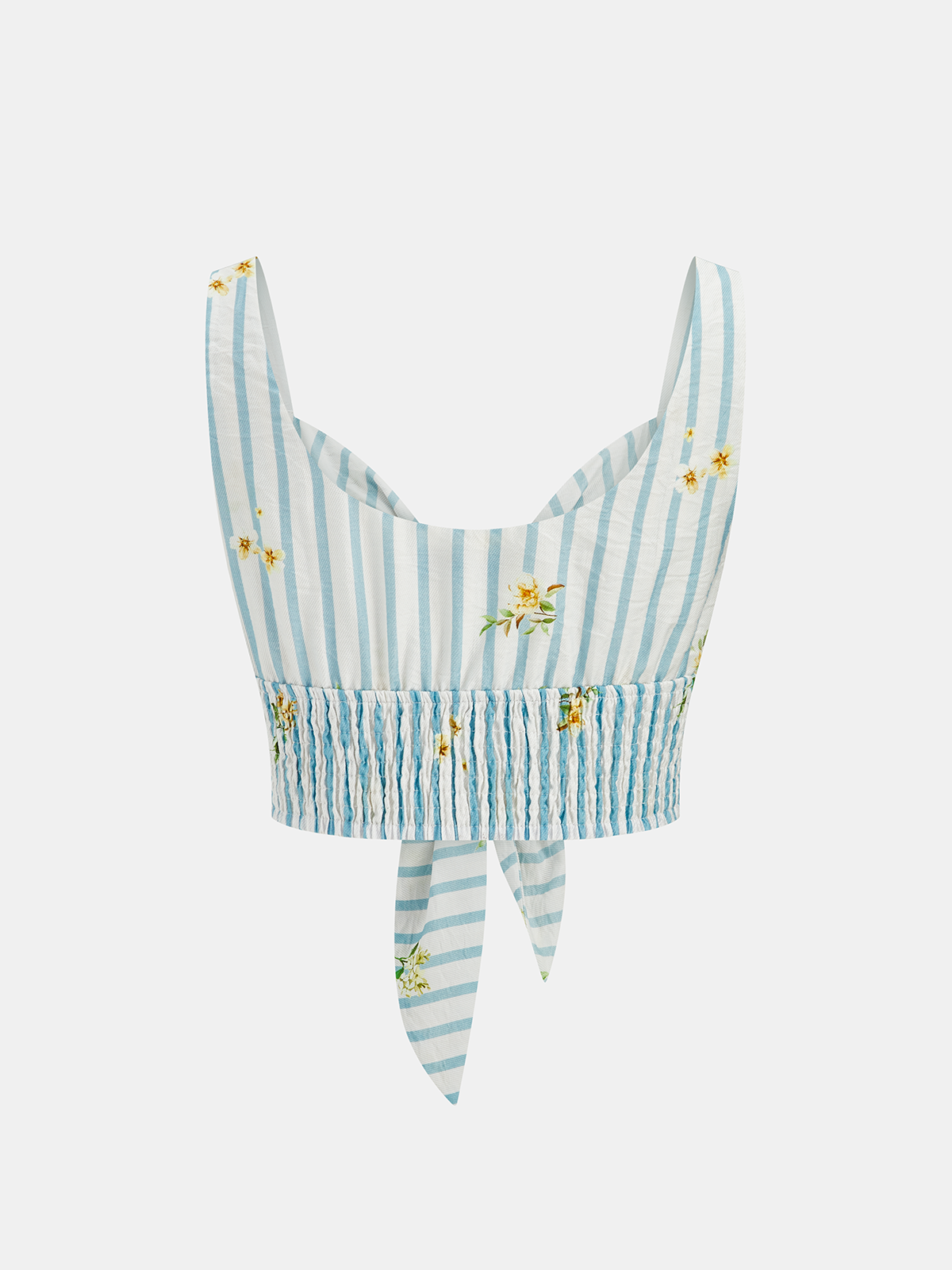 Floral Print Striped Smocked Top & Skirt Set for Women Spring Collection
