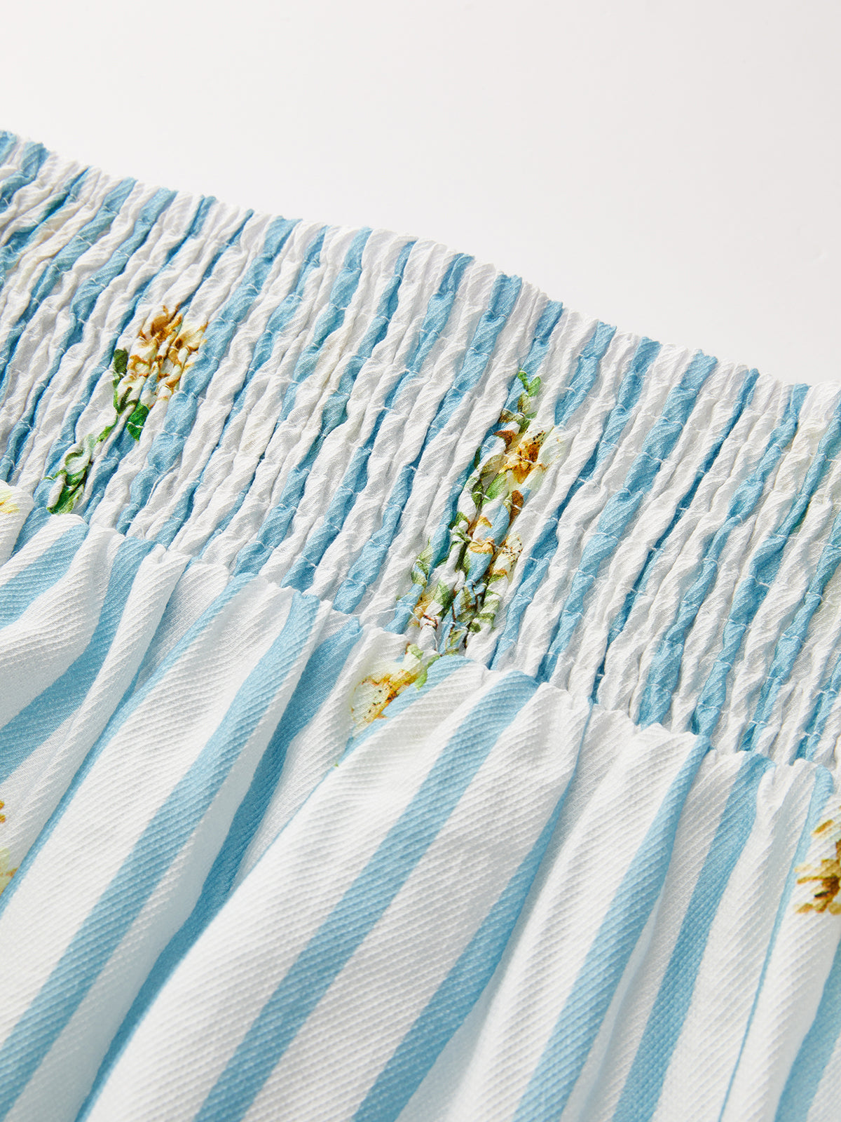 Floral Print Striped Smocked Top & Skirt Set for Women Spring Collection