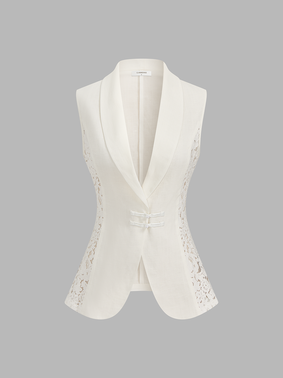Lace Panel Frog Button Linen Blend Stylish Blazer Vest for Men