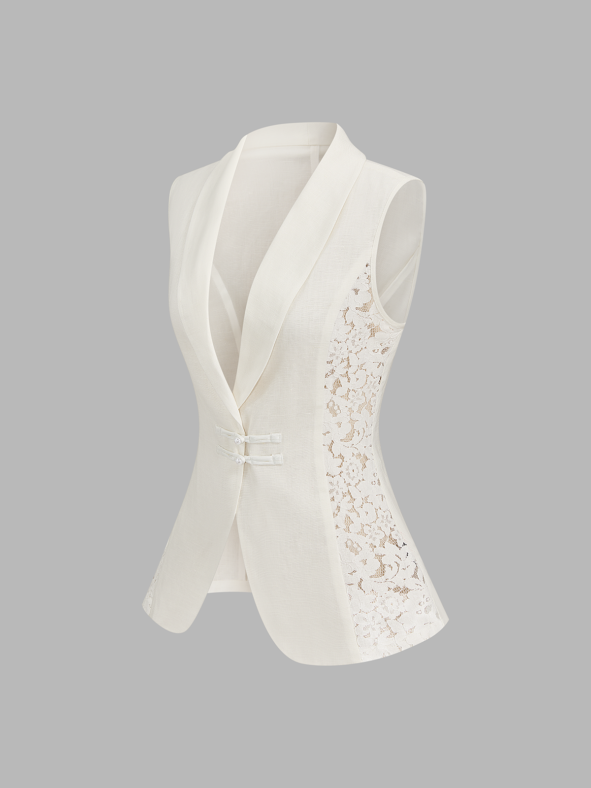 Lace Panel Frog Button Linen Blend Stylish Blazer Vest for Men