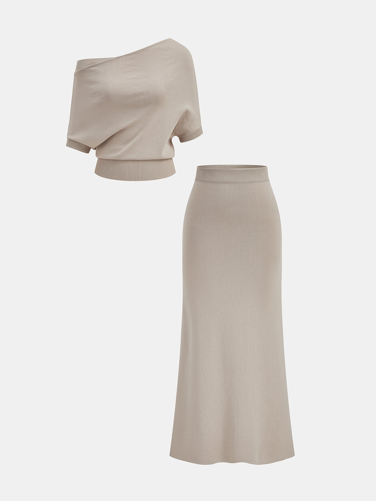 Off-Shoulder Knit Top & Maxi Skirt Set for Women Casual Wear