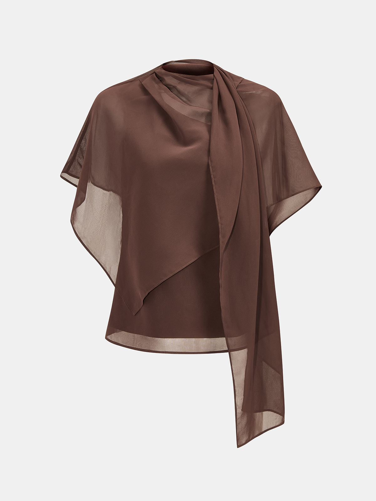 Sheer Scarf Top & One-Shoulder Top Two-Piece Set with Wrap Detail for Women