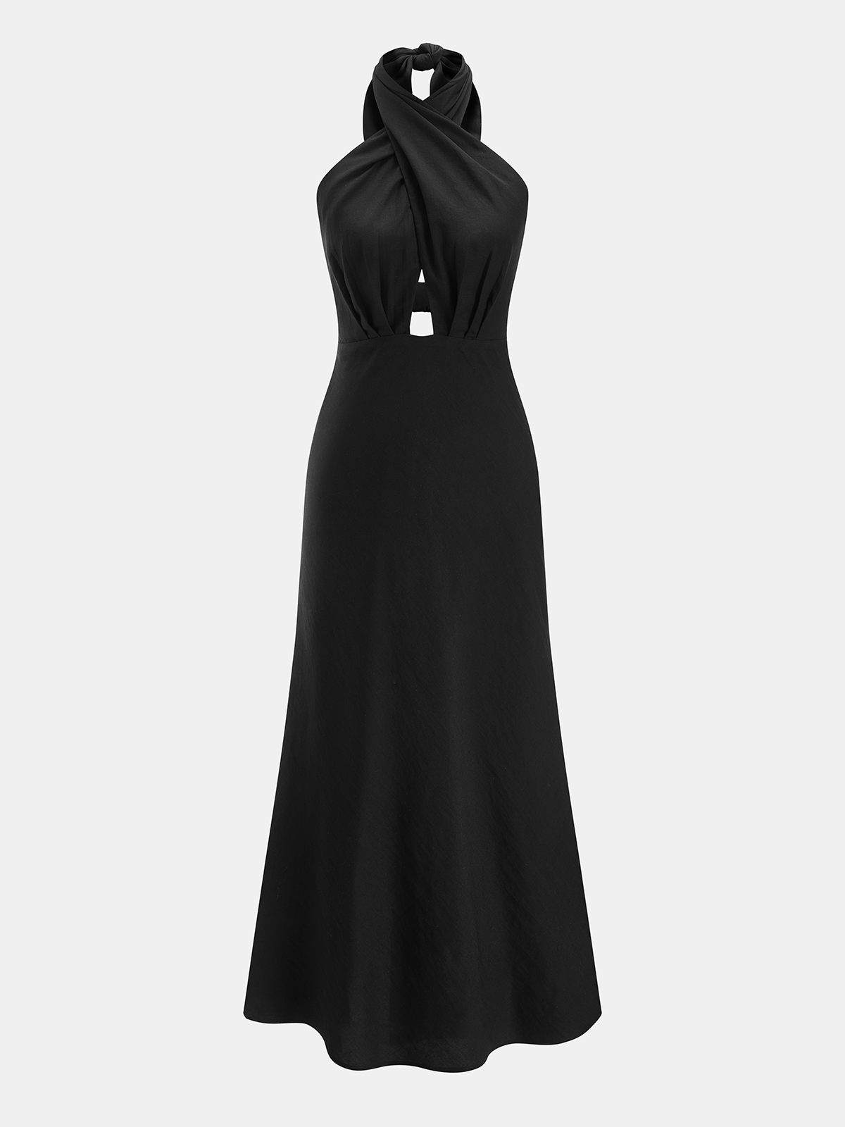 Cotton Linen Halter Neck Cut-Out Maxi Dress for Summer Beachwear