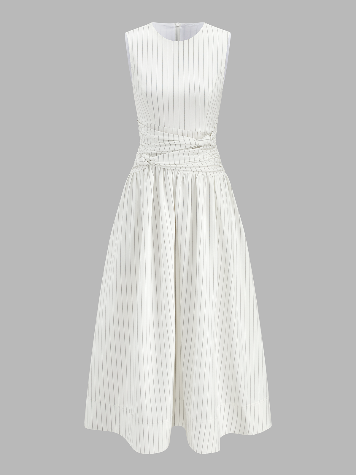 Cotton Blend Striped Ruched Sleeveless Maxi Dress for Women Summer Casual