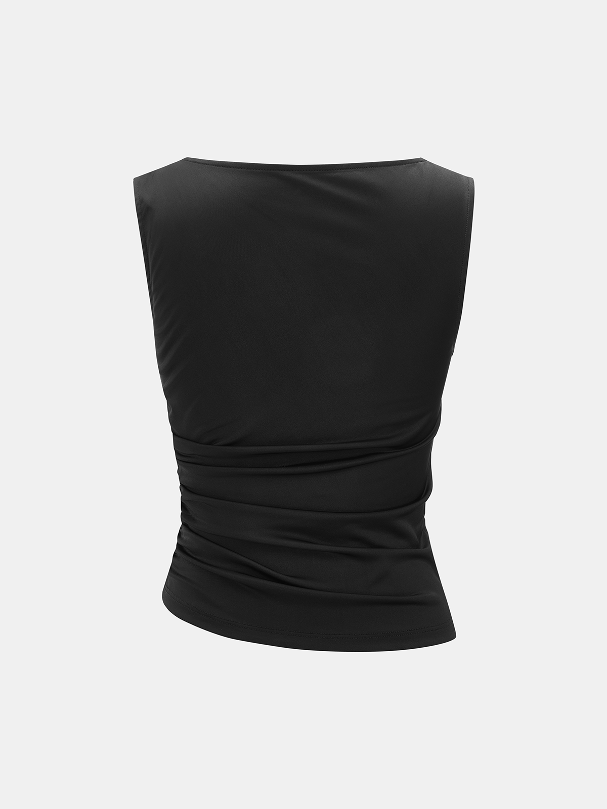 Metal Detail Satin Ruched Cowl Neck Tank Top with Adjustable Straps