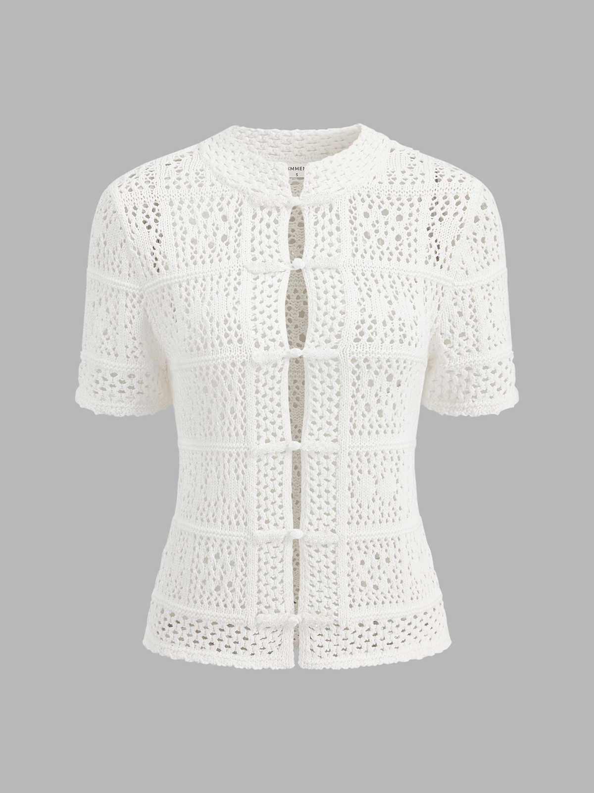 Frog Button Crochet Knit Short Sleeve Top for Women Casual Summer Wear