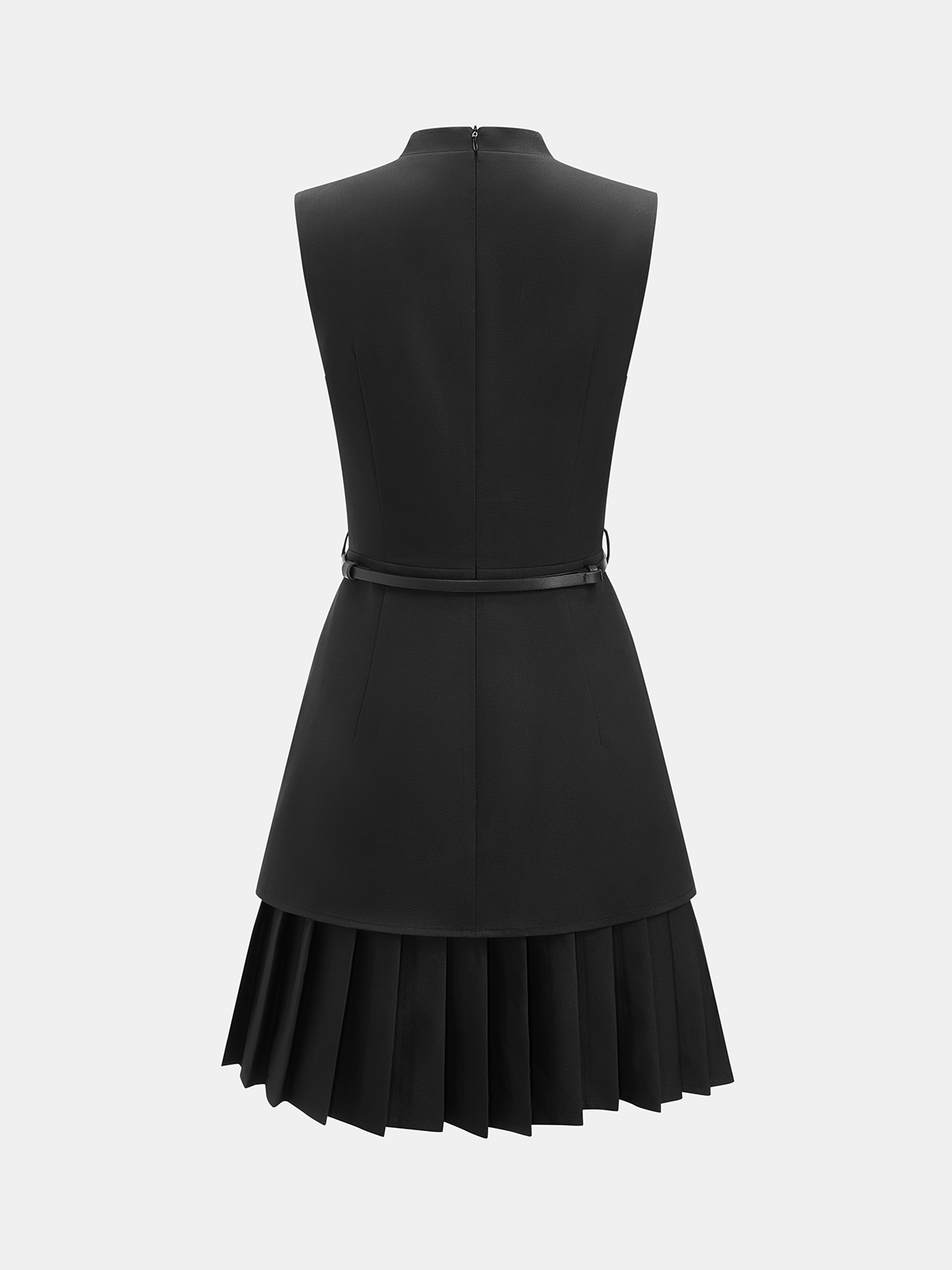 Sleeveless Keyhole Pleated Belted Mini Dress for Women Elegant Party Style