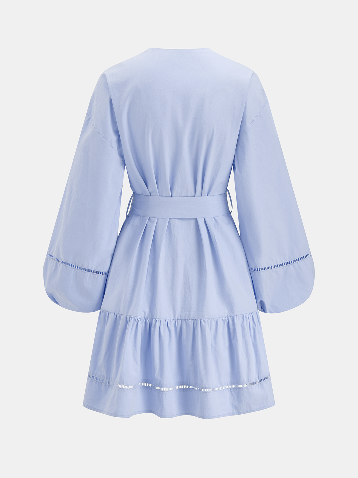 Cotton V-Neck Lantern Sleeve Belted Mini Dress for Women Casual Party